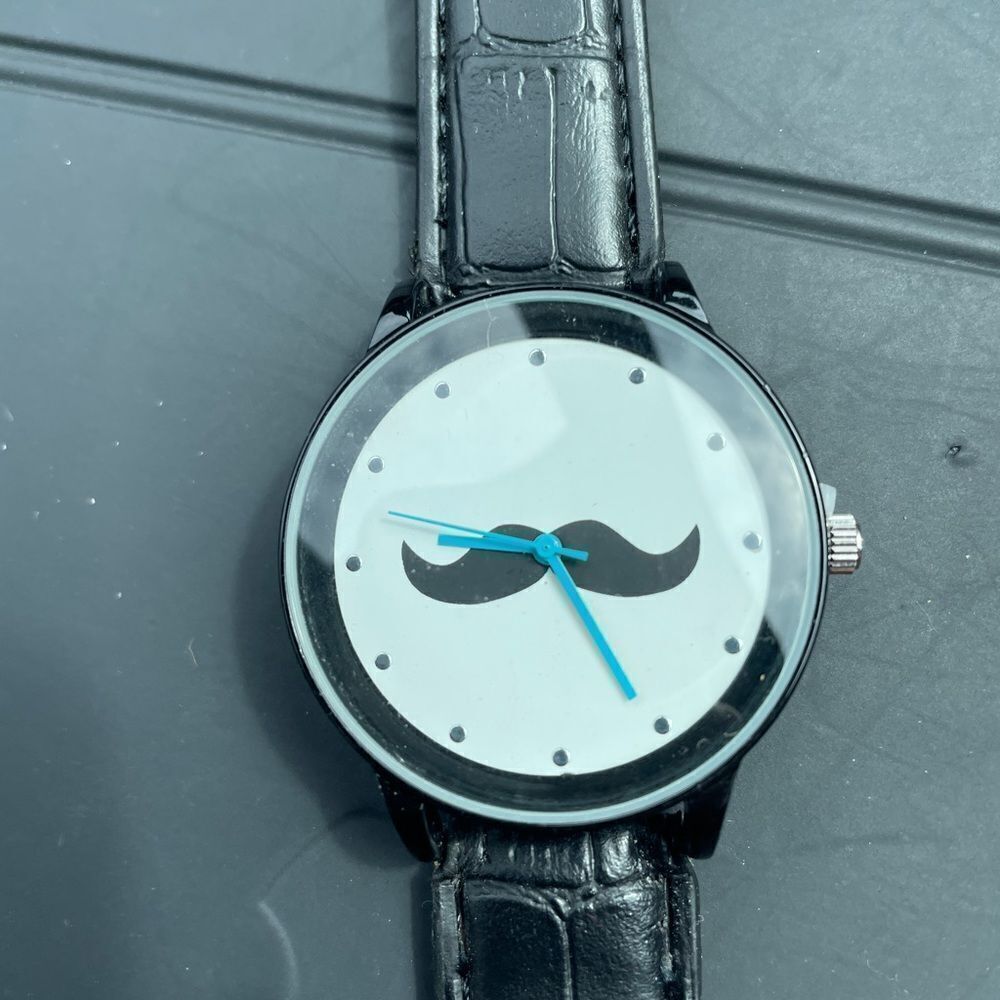 Mustache Men’s Watch. White face. NWT